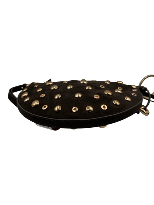 Zara Brown & Gold Suede Studded Zip Top Shoulder Bag Crescent Bag Brown & Gold / Small
