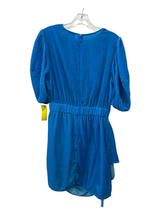 Rhode Size S Blue Rayon & Nylon Back Zip Puff Sleeves Velvet Ruched Dress Blue / S