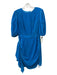 Rhode Size S Blue Rayon & Nylon Back Zip Puff Sleeves Velvet Ruched Dress Blue / S