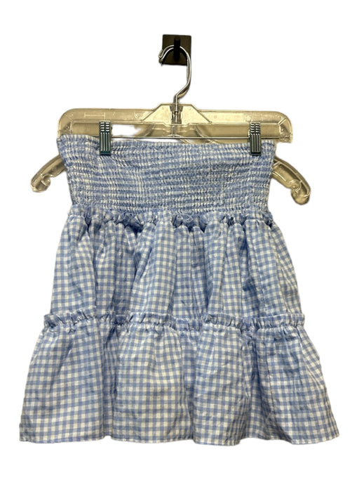 J.Marie Size M Blue & White Linen Gingham Tiered Smocked Skirt Blue & White / M