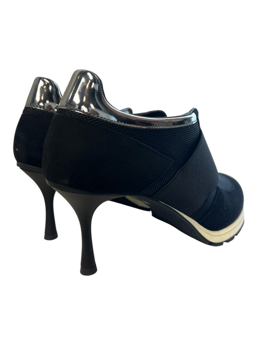 Sneex Shoe Size 8 Black Suede Wide Silver Detail Elastic Strap Heel Shoes Black / 8