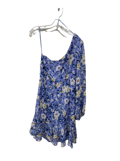 ASTR Size L Blue & Yellow Polyester Floral One Shoulder Long Sleeve Dress Blue & Yellow / L
