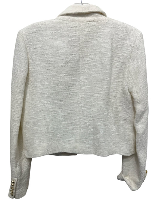 House of Harlow Size M Cream White Cotton Blend Gold Buttons Tweed Blazer Jacket Cream White / M