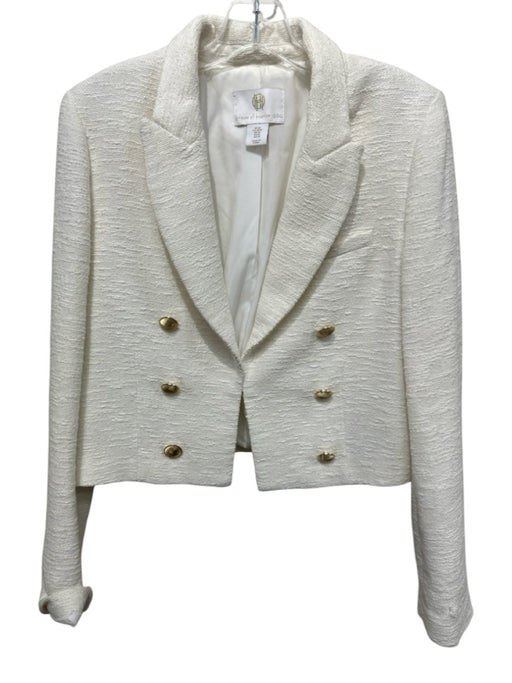 House of Harlow Size M Cream White Cotton Blend Gold Buttons Tweed Blazer Jacket Cream White / M
