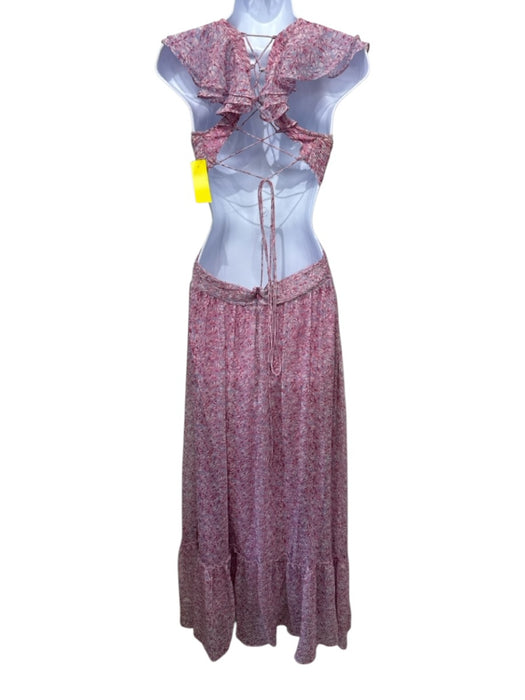 ASTR Size M Pink, Blue, White Polyester Flutter Cap sleeve Floral Maxi Dress Pink, Blue, White / M