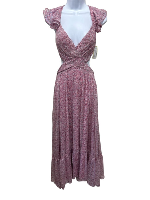 ASTR Size M Pink, Blue, White Polyester Flutter Cap sleeve Floral Maxi Dress Pink, Blue, White / M