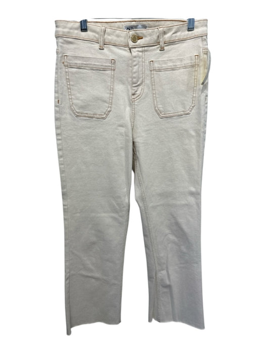 Zara Size 8 Tan Cotton Denim Square Pockets Mid Rise Straight Leg Jeans Tan / 8