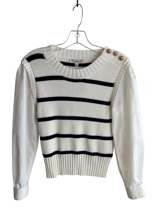 Nanette Lepore Size S White & Black Rayon Blend Long Sleeve Striped Knit Top White & Black / S