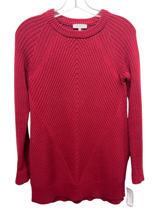 1. State Size XS Red Cotton Blend Knit Long Sleeve Side Slits Sweater Red / XS