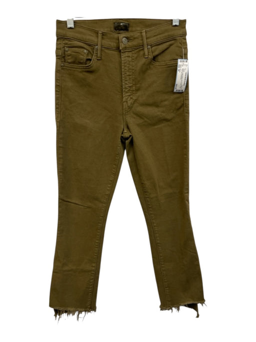 Mother Size 26 Green Cotton Blend Zip & Button Crop Raw Hem Jeans Green / 26