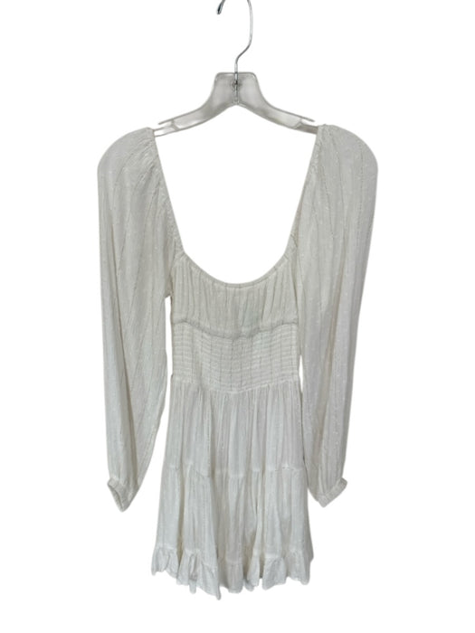 L Space Size S White & Gold Viscose Long Sleeve Metallic Thread Dress White & Gold / S