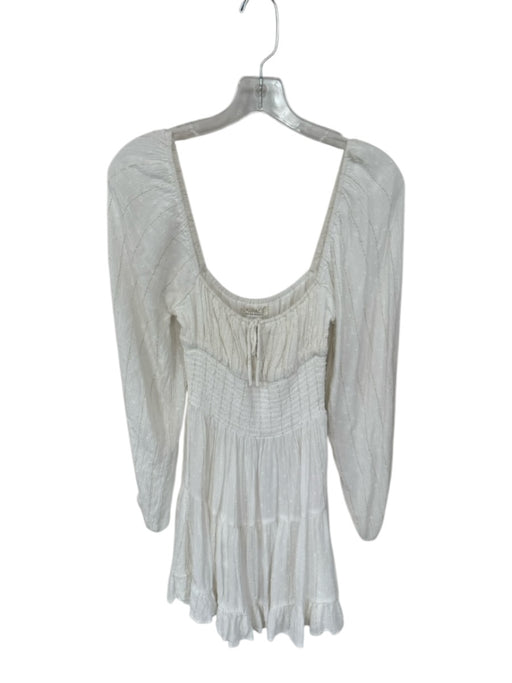 L Space Size S White & Gold Viscose Long Sleeve Metallic Thread Dress White & Gold / S