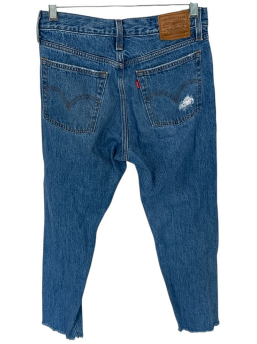 Levi's Size 27 Med Dark Wash Cotton High Waist Straight Leg distressed Jeans Med Dark Wash / 27