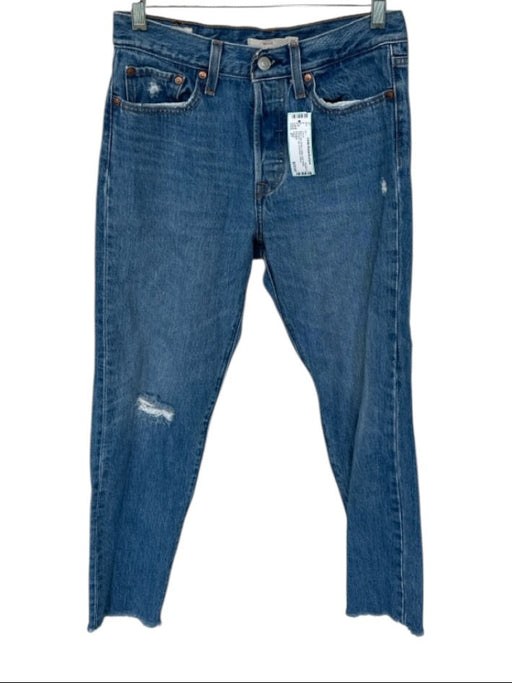 Levi's Size 27 Med Dark Wash Cotton High Waist Straight Leg distressed Jeans Med Dark Wash / 27