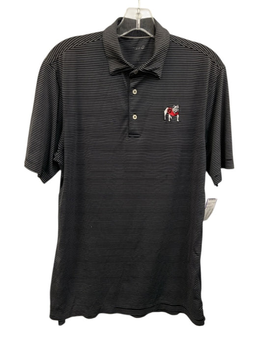 Johnnie O Size M Black & White Synthetic Striped Polo Athleisure Short Sleeve Black & White / M