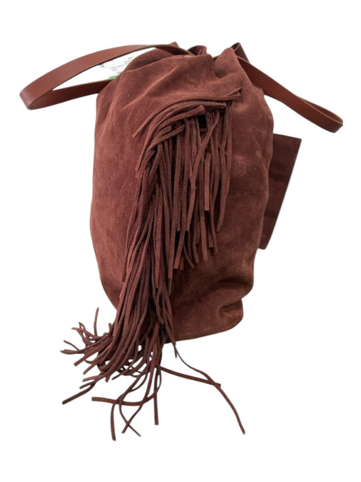 All Saints Reddish Brown Suede Fringe Open Top Bag Reddish Brown / M