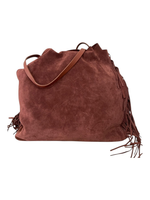 All Saints Reddish Brown Suede Fringe Open Top Bag Reddish Brown / M