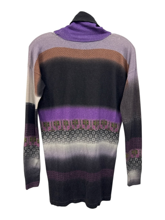 Etro Size 46 Black, Purple, Multi Silk & Cashmere Turtleneck Abstract Print Top Black, Purple, Multi / 46