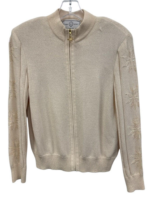St John Sport Size P Cream White Wool & Rayon High Neck Snowflake Knit Jacket Cream White / P