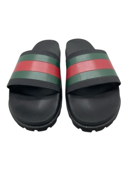 Gucci Shoe Size 11 AS IS Black, Green & Red Solid Striped Slides Men's Sandals 11