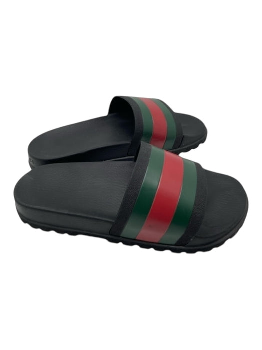 Gucci Shoe Size 11 AS IS Black, Green & Red Solid Striped Slides Men's Sandals 11