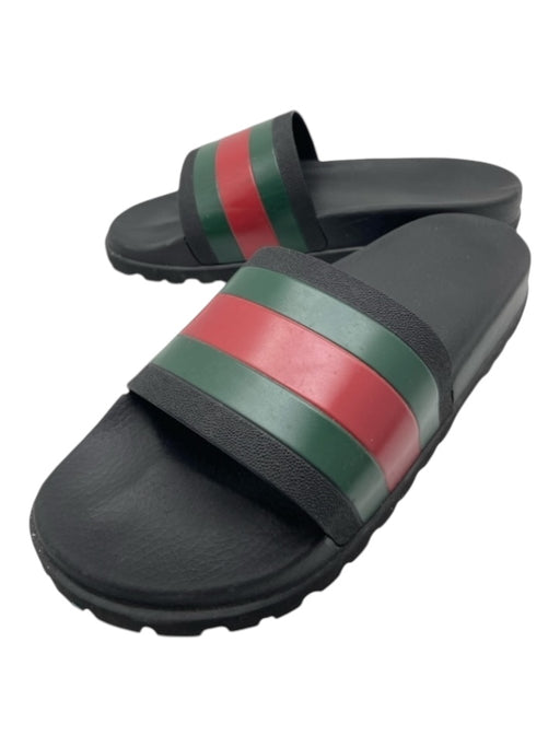 Gucci Shoe Size 11 AS IS Black, Green & Red Solid Striped Slides Men's Sandals 11