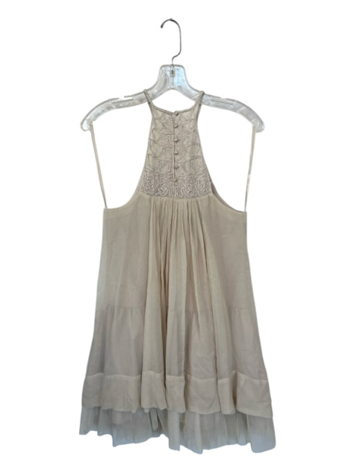 BCBG Maxazria Size 4 Beige Silk Polyester High Neck Beaded Babydoll Gown Beige / 4