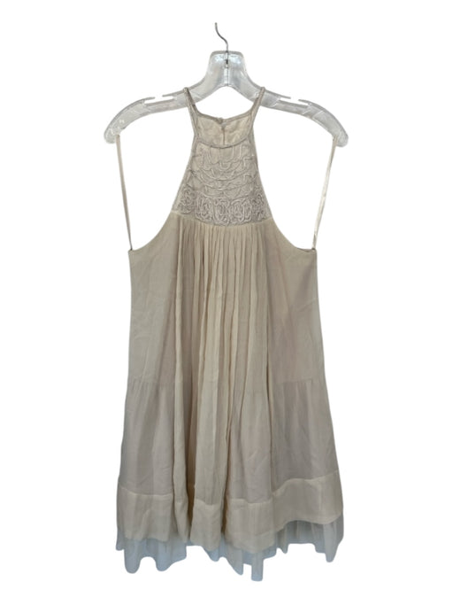 BCBG Maxazria Size 4 Beige Silk Polyester High Neck Beaded Babydoll Gown Beige / 4