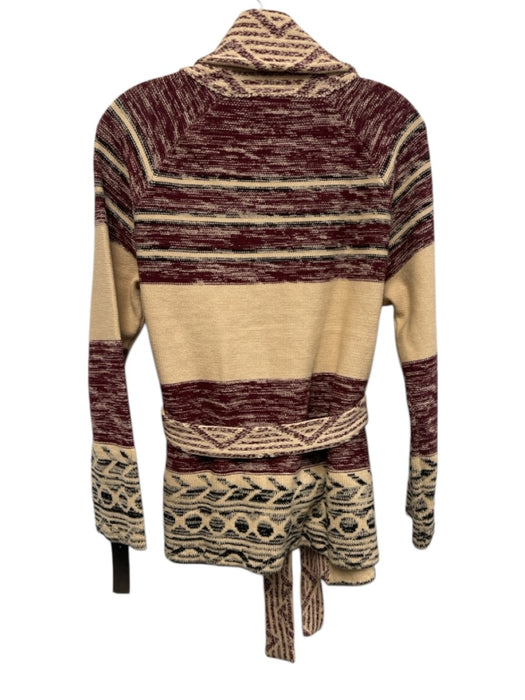 The Great Size 0 Burgundy Red & Beige Cotton & Acrylic Collar Wrap Cardigan Burgundy Red & Beige / 0