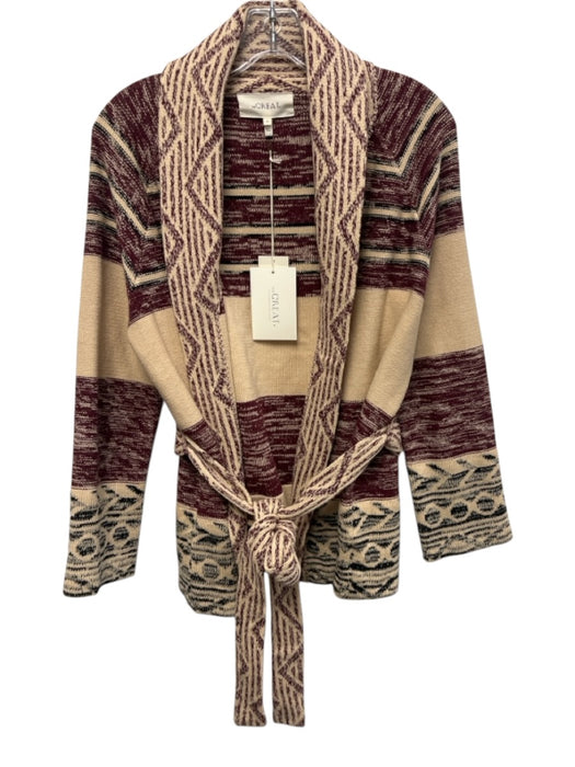 The Great Size 0 Burgundy Red & Beige Cotton & Acrylic Collar Wrap Cardigan Burgundy Red & Beige / 0