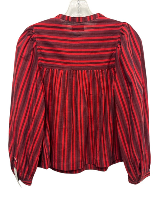 Mother Size XS Purple & Red Cotton Long puff sleeve Stripe 1/4 Snap Top Purple & Red / XS
