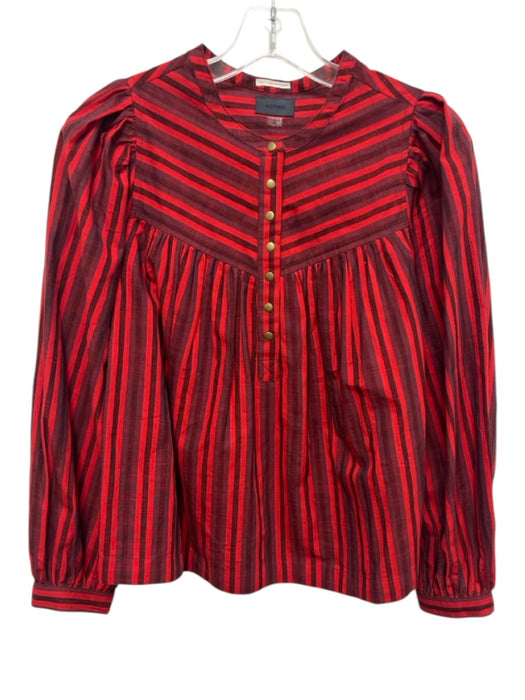 Mother Size XS Purple & Red Cotton Long puff sleeve Stripe 1/4 Snap Top Purple & Red / XS