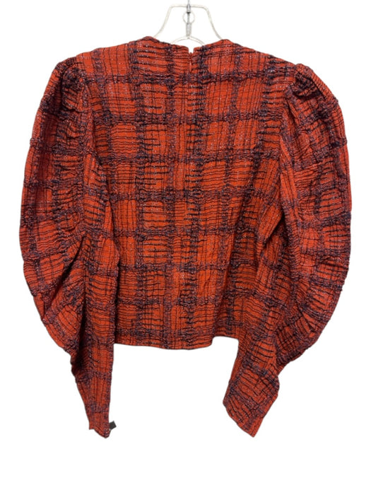Hunter Bell Size 0 Orange & Blue Viscose & Elastane Long puff sleeve Plaid Top Orange & Blue / 0