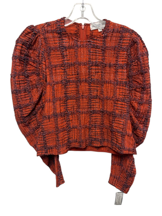 Hunter Bell Size 0 Orange & Blue Viscose & Elastane Long puff sleeve Plaid Top Orange & Blue / 0