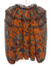 Ulla Johnson Size 0 Orange, Blue, Brown Silk Long puff sleeve Floral Print Top Orange, Blue, Brown / 0