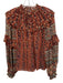 Ulla Johnson Size 0 Brown, Blue, Gold Silk Long puff sleeve Floral Print Top Brown, Blue, Gold / 0