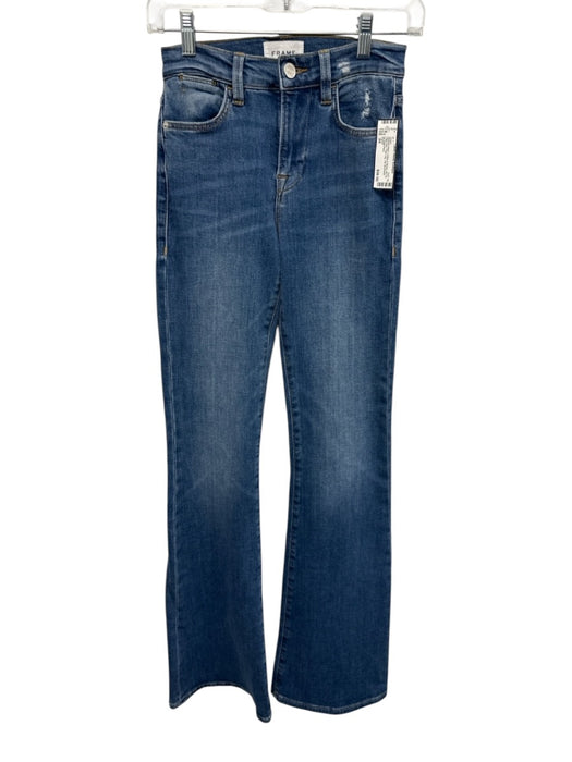 Frame Size 24 Medium Wash Cotton & Modal Zip Fly High Rise Flare Leg Tall Jeans Medium Wash / 24