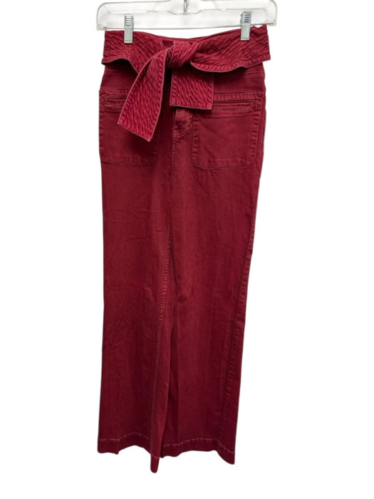 Ulla Johnson Size 0 Red Cotton Denim High Rise Waist tie Flare Leg Jeans Red / 0