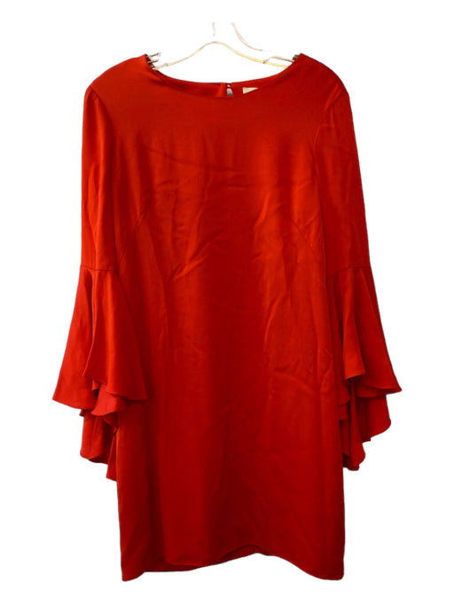 Milly Size 6 Red Silk Blend Round Neck Long Flutter Sleeves Keyhole Back Dress Red / 6