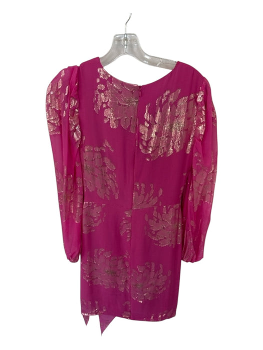 Shoshanna Size 4 Pink & Gold Silk Long Sleeve Metallic Back Zip Dress Pink & Gold / 4