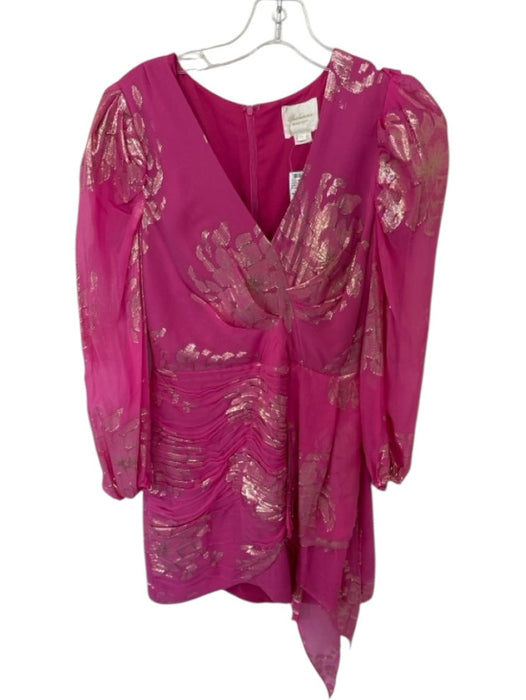 Shoshanna Size 4 Pink & Gold Silk Long Sleeve Metallic Back Zip Dress Pink & Gold / 4