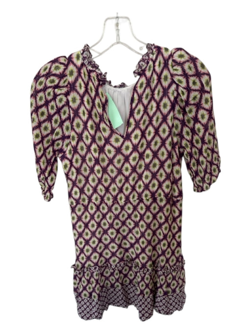 Marie Oliver Size XS Purple & Green Silk Blend Ikat Metallic Thread Dress Purple & Green / XS