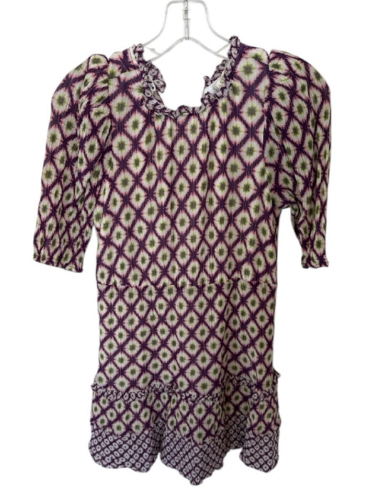 Marie Oliver Size XS Purple & Green Silk Blend Ikat Metallic Thread Dress Purple & Green / XS