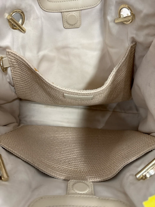 Maje Beige Polypropylene Blend Woven Magnetic Close Gold Tone Hardware Tote Bag Beige