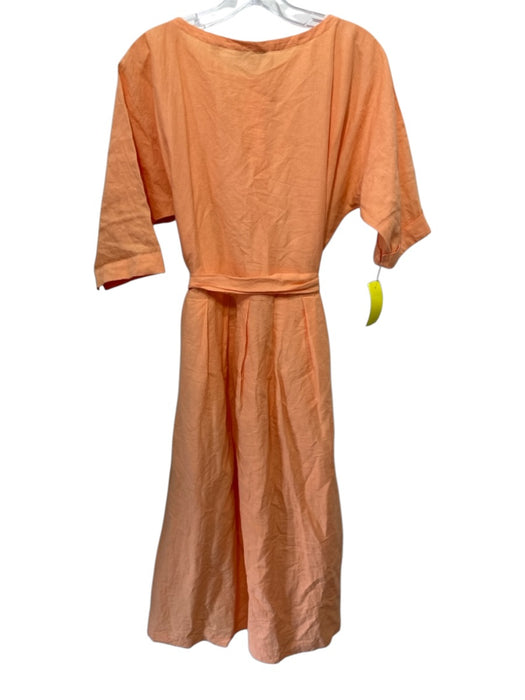 Vince Size S Orange Linen Blend Short Sleeve Pleated Waist Pocketed Dress Orange / S