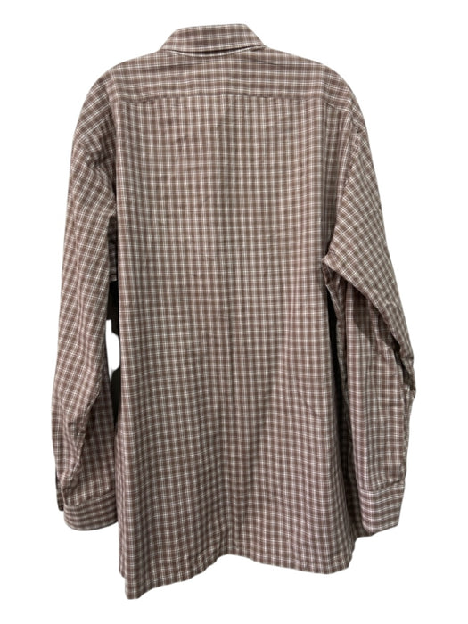 Charvet Size 17.5 Brown & White Cotton Plaid Button Down Men's Long Sleeve Shirt 17.5