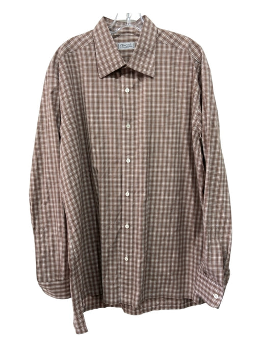 Charvet Size 17.5 Brown & White Cotton Plaid Button Down Men's Long Sleeve Shirt 17.5