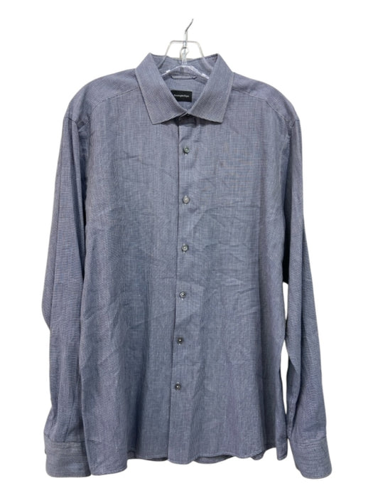 Zegna Size XL Blue & Gray Cotton Blend Micro Button Down Men's Long Sleeve Shirt XL