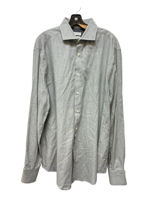 Brunello Cucinelli Size xxxl Grey Cotton Solid Button Up Men's Long Sleeve Shirt xxxl
