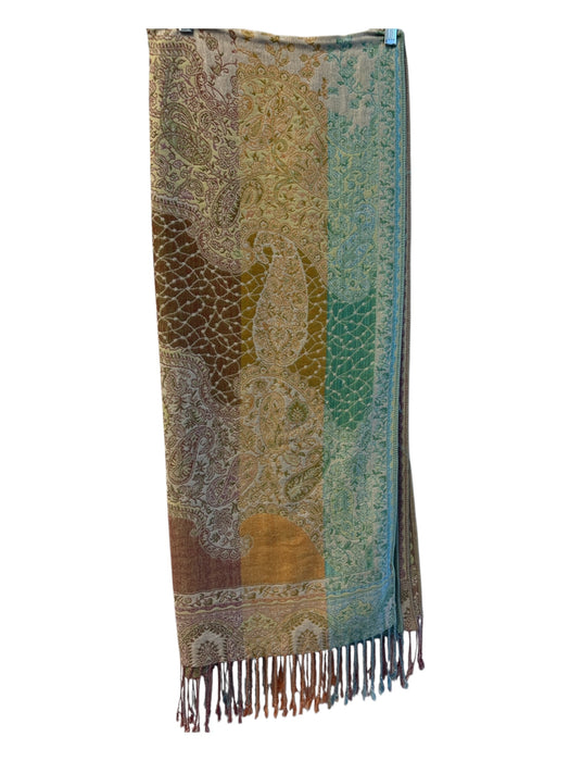 No Brand Green & Multi Viscose & Silk Fringe Light Weight Floral Paisley scarf Green & Multi / One Size